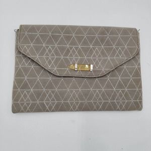 Stella & Dot Always By Your Side Grey Silver Geometric Faux Suede Clutch Handbag